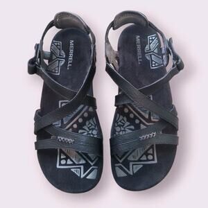 Merrell Sandspur J004040 Black Night Leather Womens Strappy Sandal Size 9US
